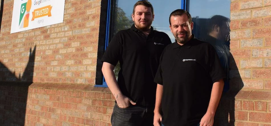  Espresso Web founder Stephen Robinson (L) with business partner Greg Langstaff outside the Middlesb