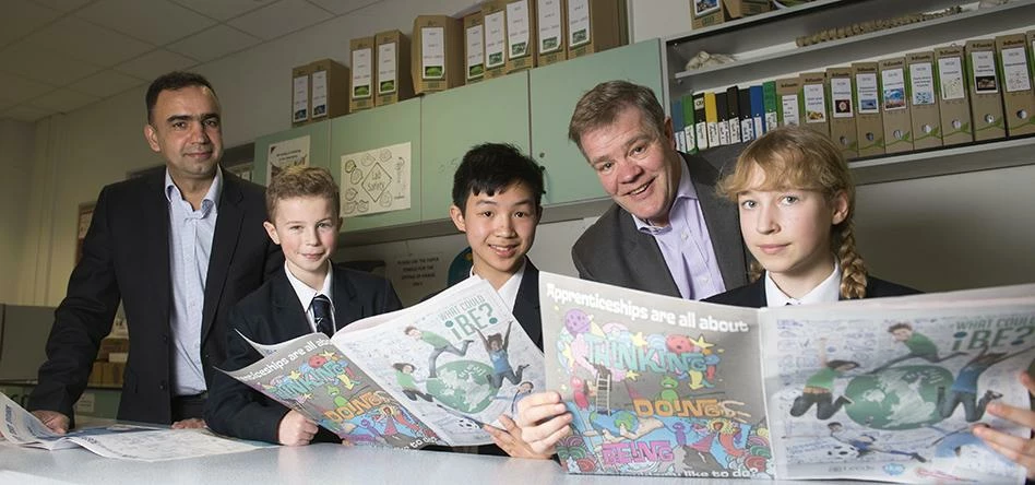 WHAT COULD I BE?: Pictured (L to R) at Prince Henry’s Grammar School, Otley, reading copies of the a