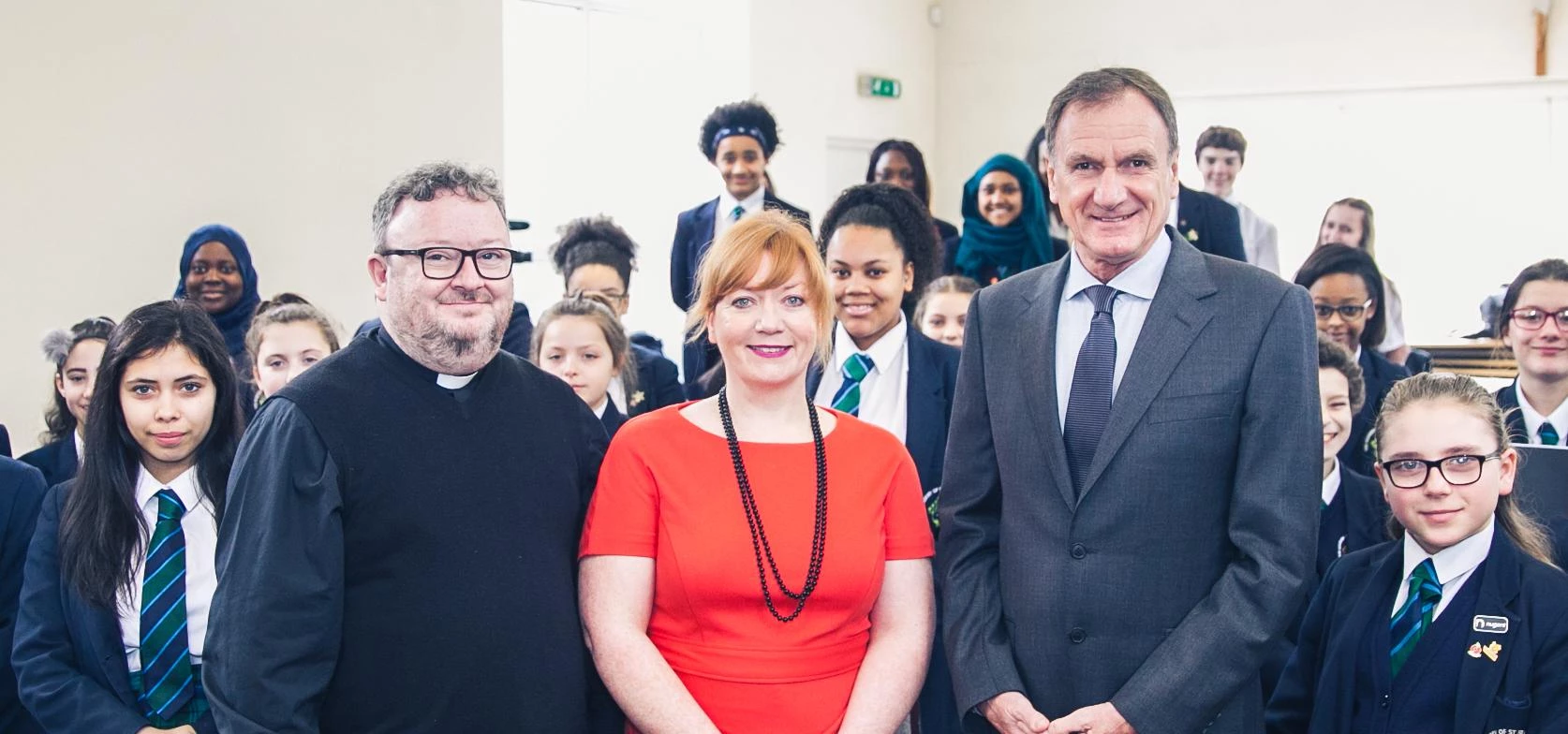 Phil Thompson helps Launch the Gubay Crisis Fund, with Nugent Chair, Father Michael Fitzsimons and C