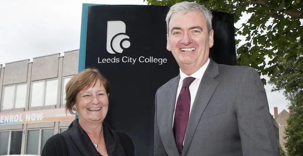 Leeds City College's Jennie Beaumont with Tim Bailey of Chamber International
