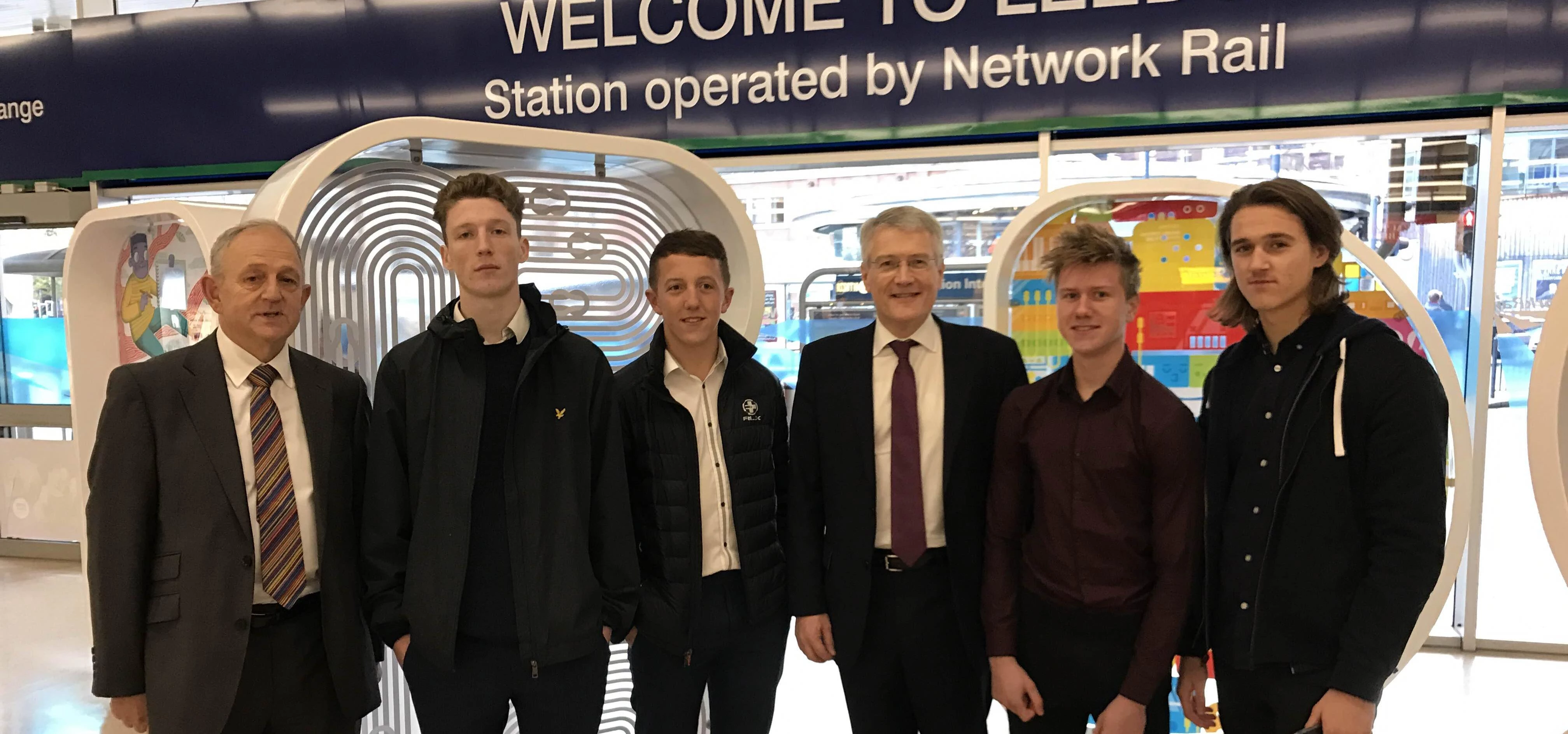 Councillor Keith Wakefield and MP Andrew Jones with Leeds College of Building students