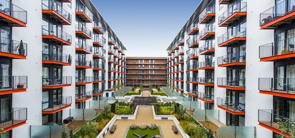  A photograph of apartment blocks at the Royal Arsenal Riverside Project