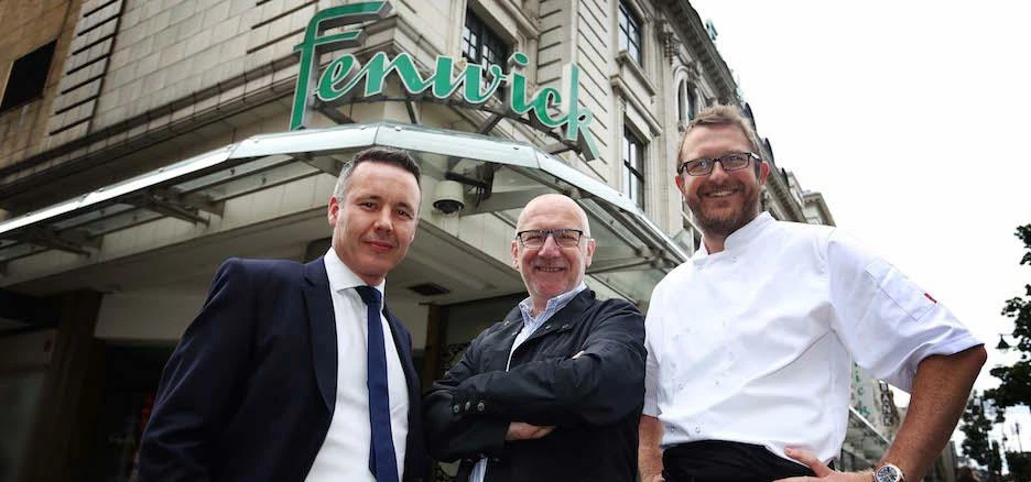 Fenwick Head of Food and Catering Rhys McKinnell, North East restauranteur Terry Laybourne and Fenwi
