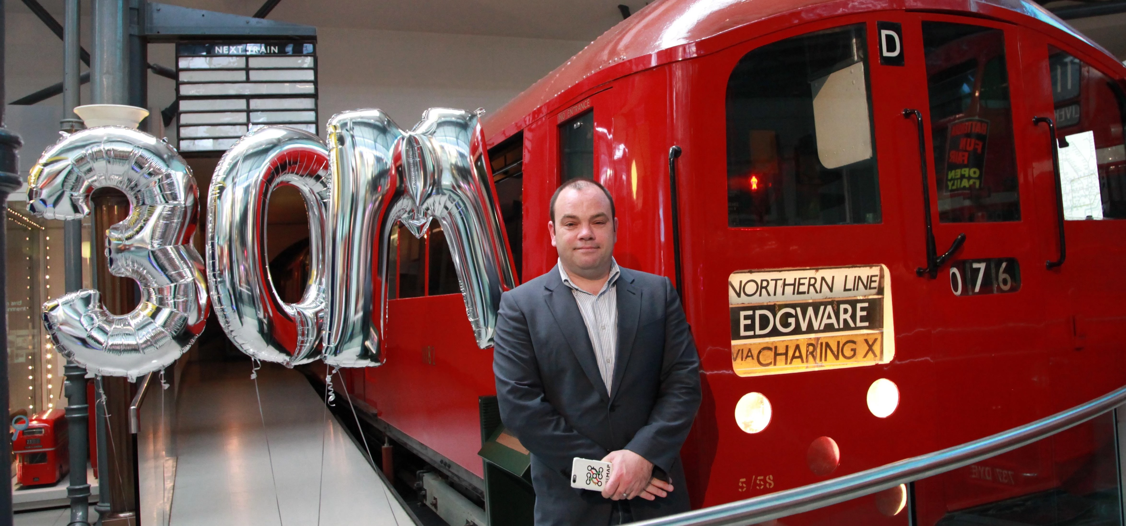 Mapway CEO David James in front of a 1939-tube stock driving motor car, which travelled more than on