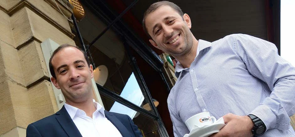 Matt Cormack of Ward Hadaway with Andreas Spahiu at the reopened Don Vito's in Newcastle.