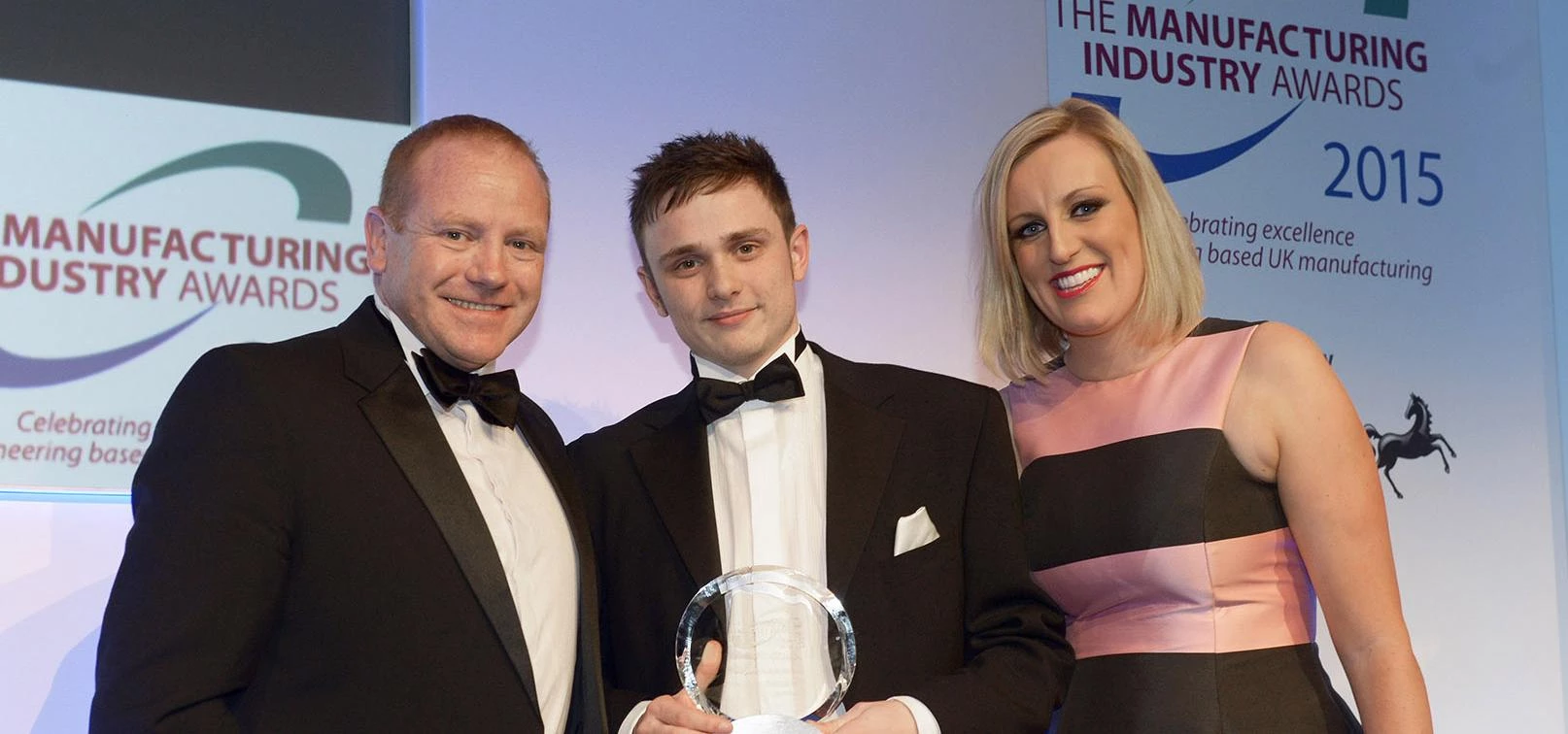 (l-r) David Atkinson (Lloyds Bank), Scott Gullick (PP Electrical Systems) and BBC Presenter Steph Mc