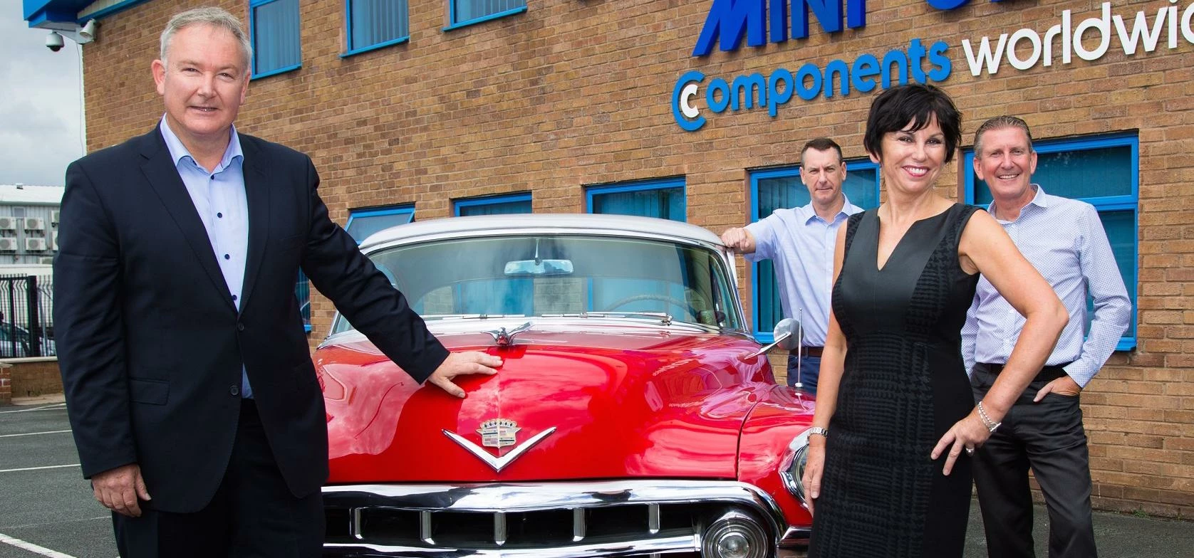 L-R: R&D MD Mark Evans, Mini Gears' Keith Martin, Pamela Cunliffe of R&D and Mini Gears chairman Pau