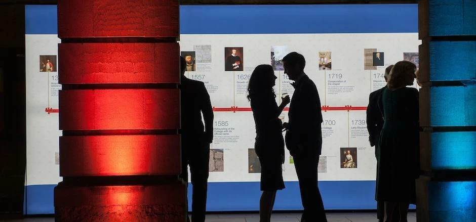 The 11 x 2.5 metre LED illuminated lightbox which shows the College’s historic journey.