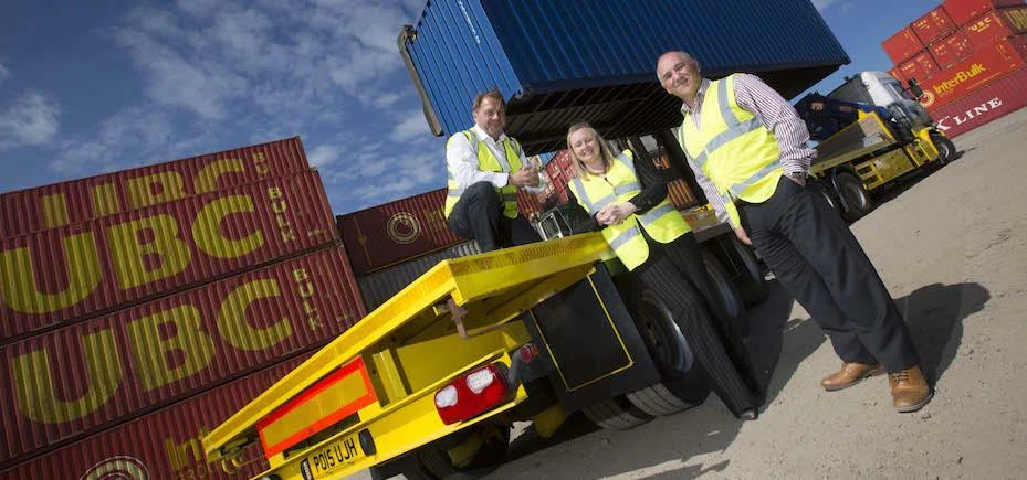 (From left) Johnathan Bulmer of Cleveland Containers with Sarah Thorpe of investor UK Steel Enterpri