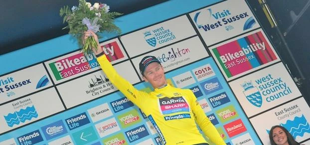 Tour of Britain 2014 winner Dylan Van Baarle on the Brighton podium