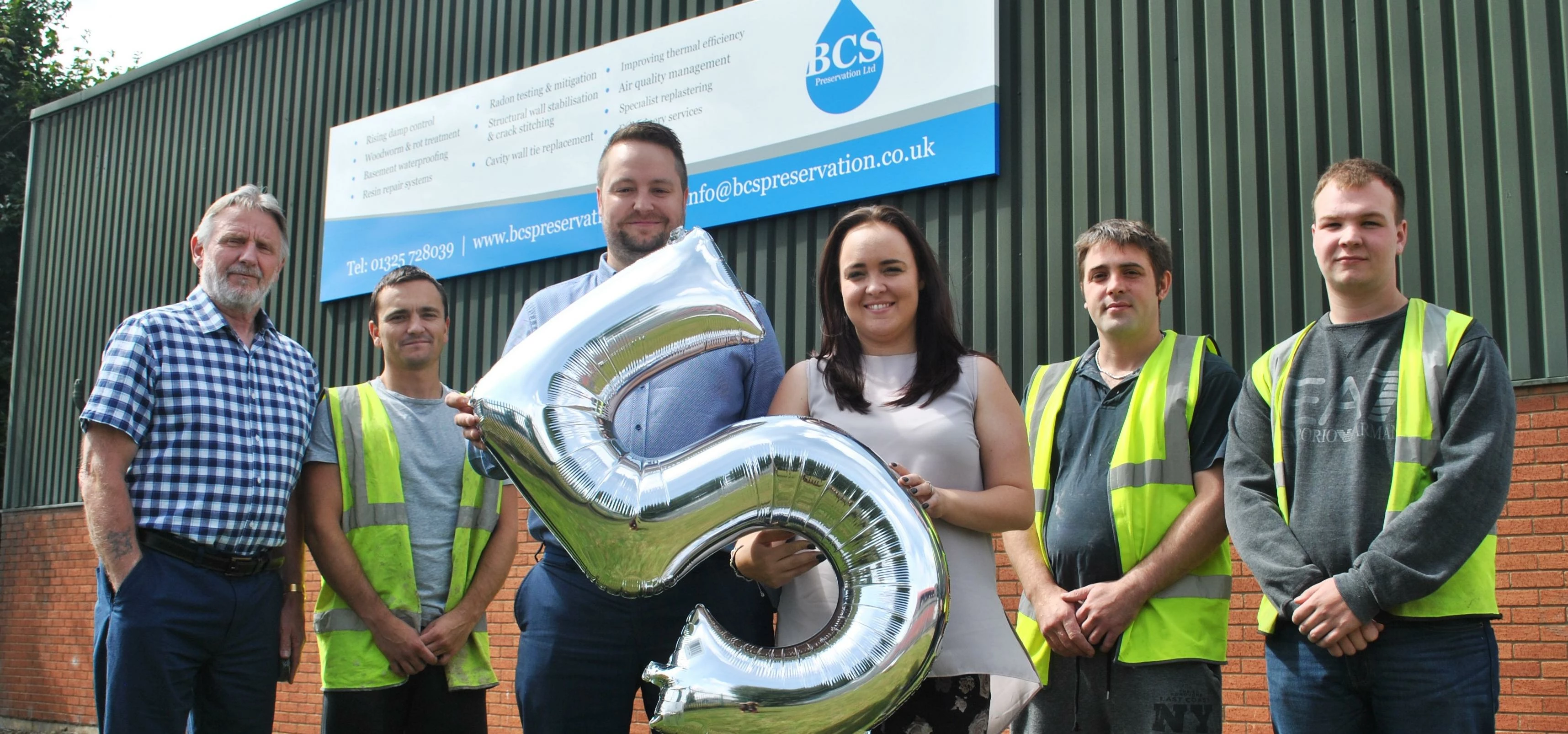 From L-R Peter Wheldon, Simon Smurthwaite, Aaron Davidson, Michelle Davidson, Chris Naisbitt and Jos