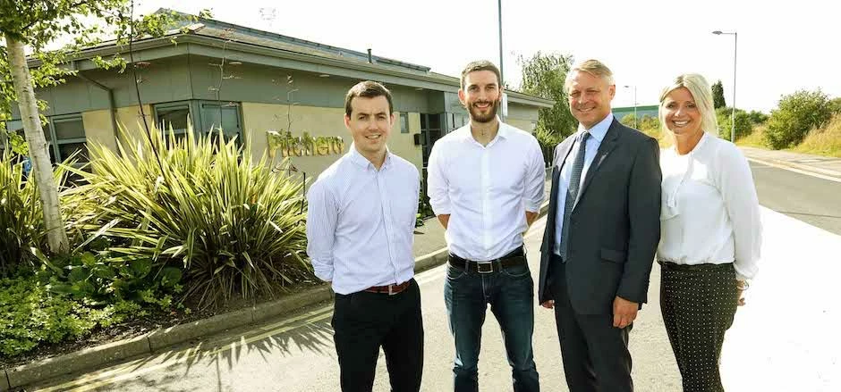 Mark Fletcher and Jon Milsom of Pitchero with Richard Thornton of JLL and Elizabeth Ridler of Knight