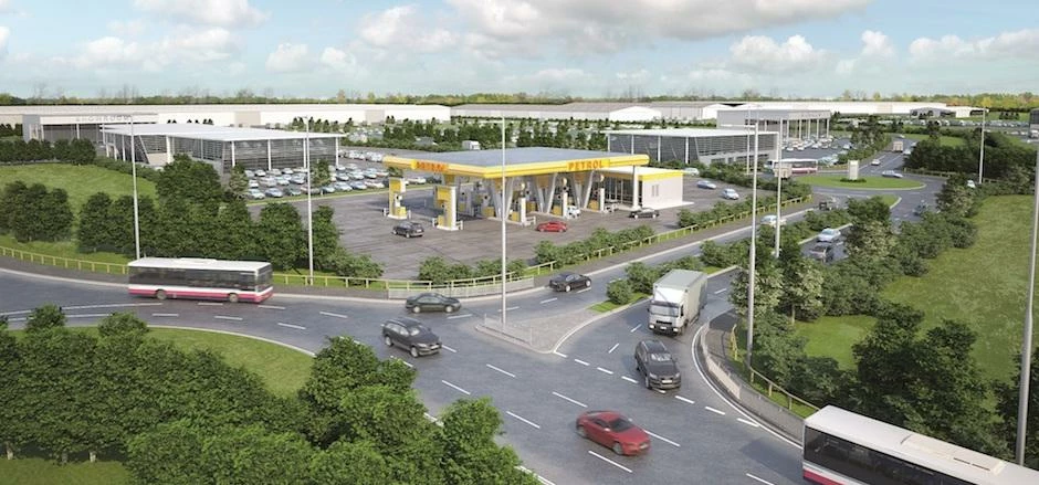 A CGI of the new petrol filling station on a gateway site at Temple Green. 