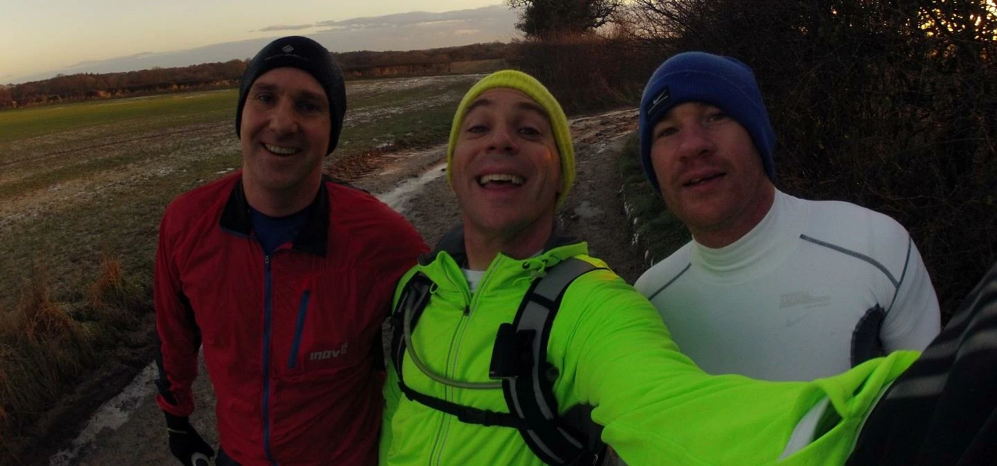 James, Ian and Andy - founding members of the Foxy Runners who meet at the Running Fox in Felton at 