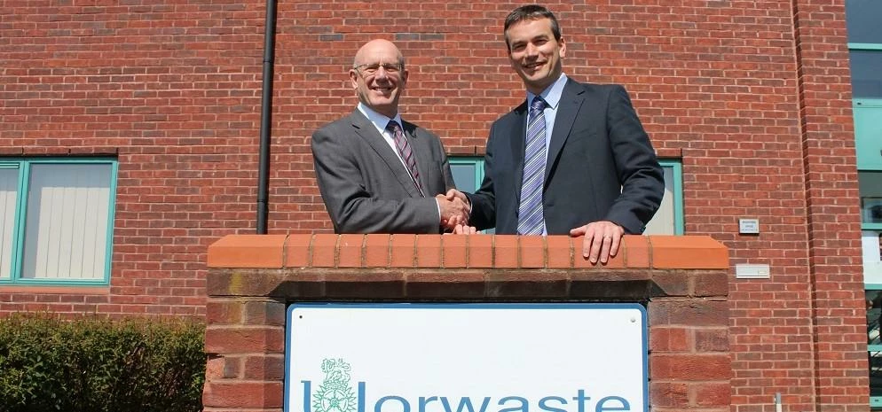 Steve Grieve (left) with Steve Barker outside the Yorwaste head office in Northallerton