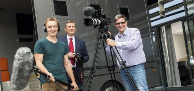 Andy Martin (left) and David Evans (right) of ISOS Films with Peter Taylor of UK Steel Enterprise.