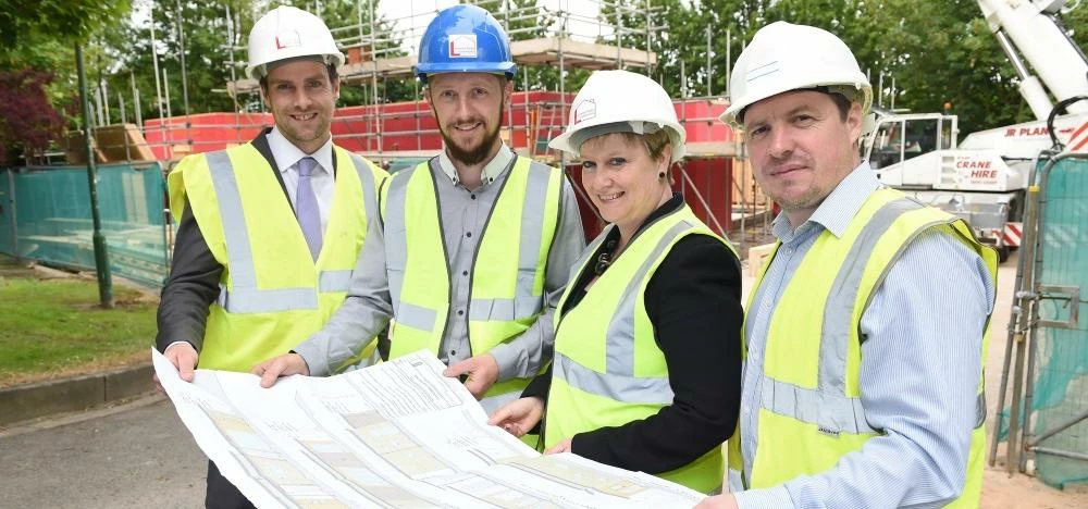 L-R Harrison Drury's Simon England, builder Lawrence Taylor, Philippa Perks, architect Frank McCabe