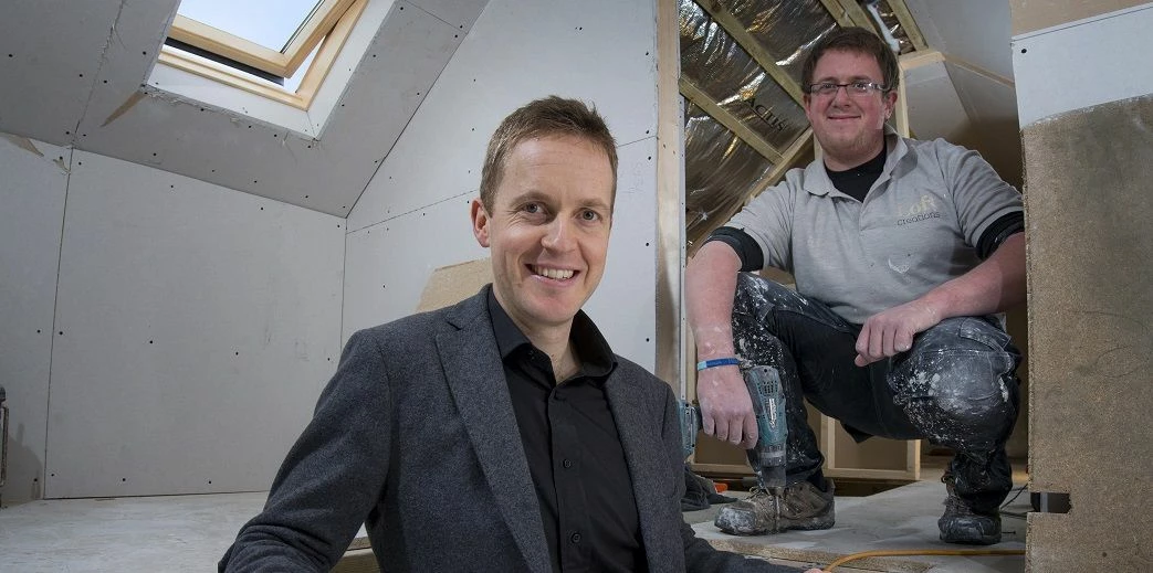 MD James Roach and colleague Anthony Smithson  at a loft conversion in Scotton, near Harrogate