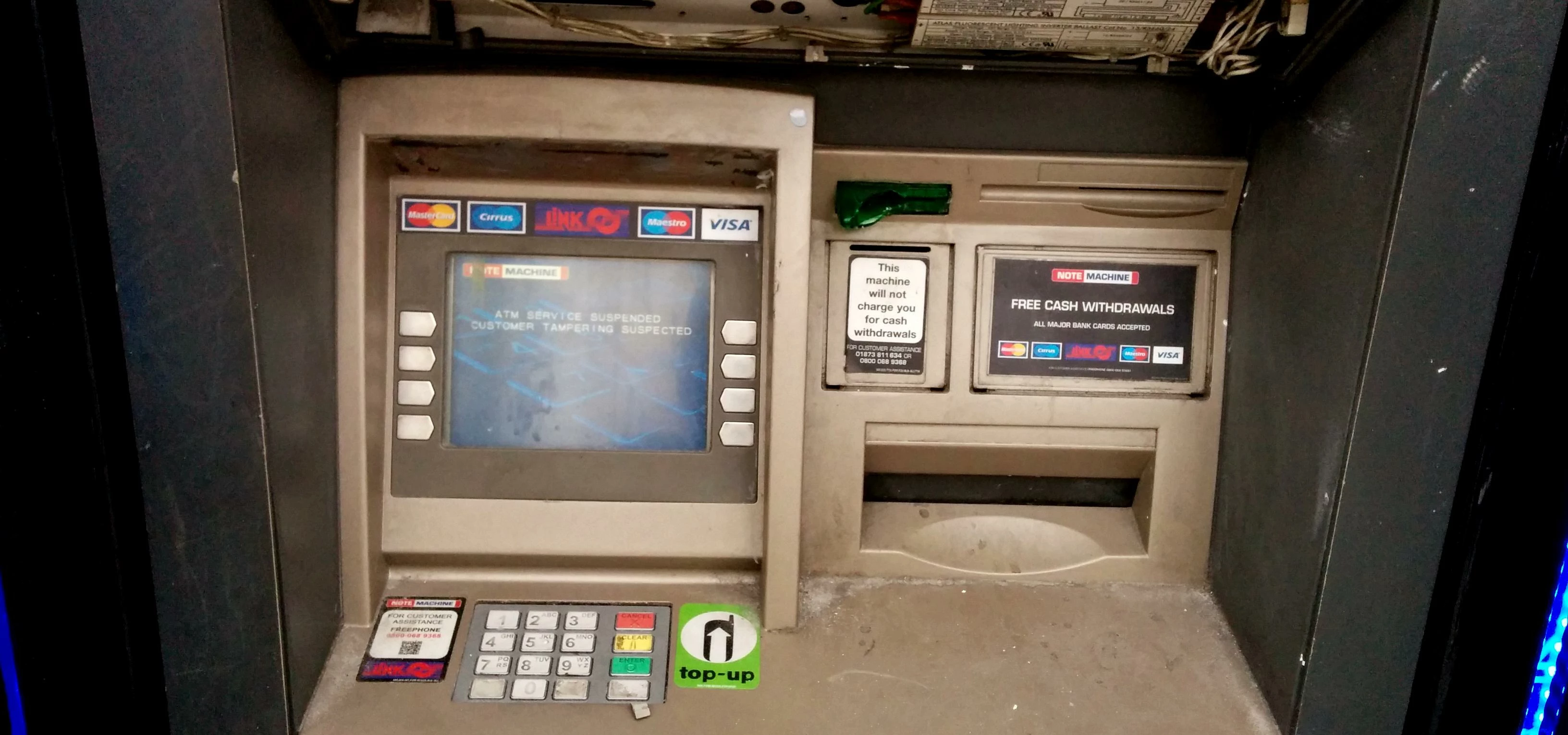 Smashed ATM, Kingsland Road, Hackney, London, UK