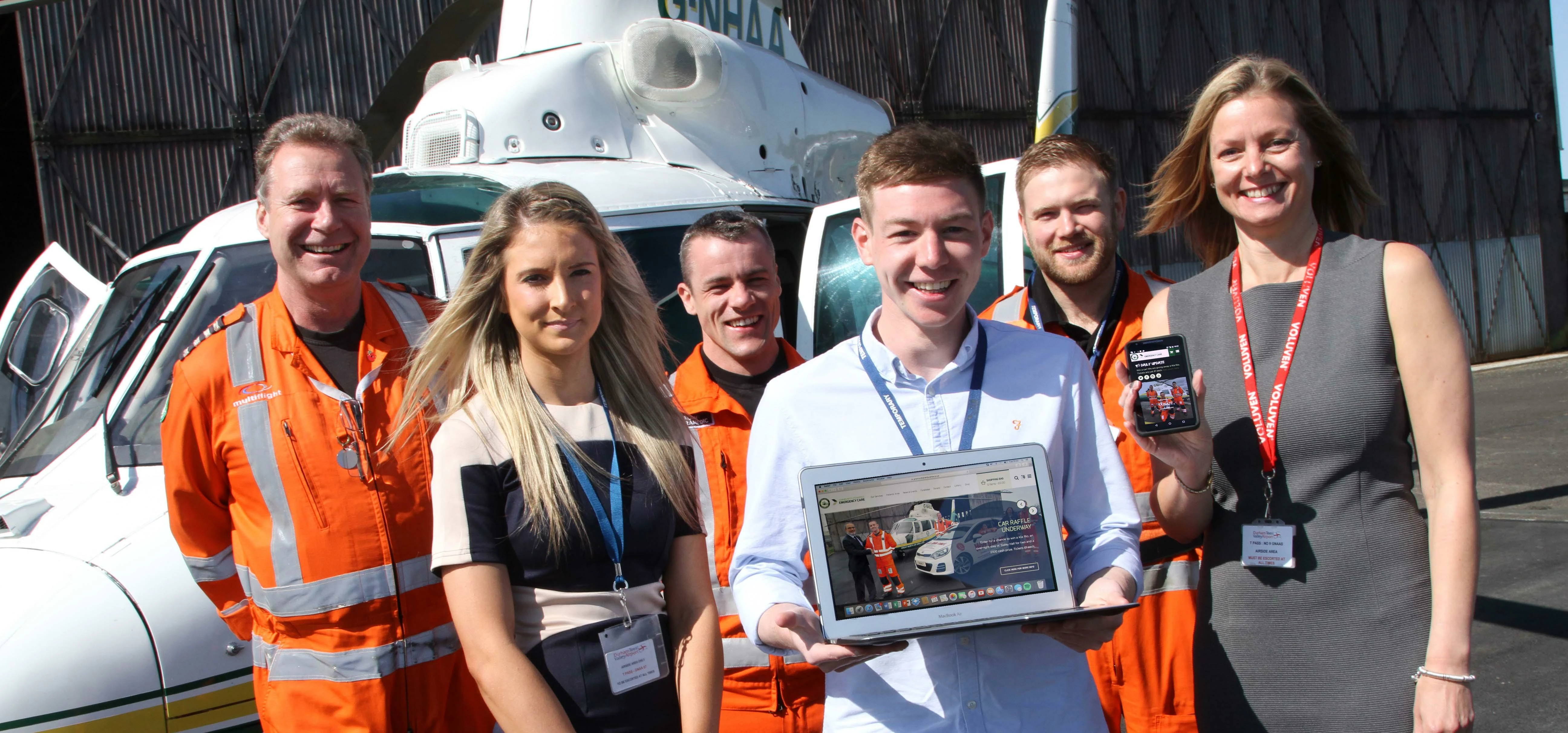 Back left, Air Ambulance pilot Jay Steward, crew Jamie Walsh and Dan Bearn, front Rosie Whelpton and