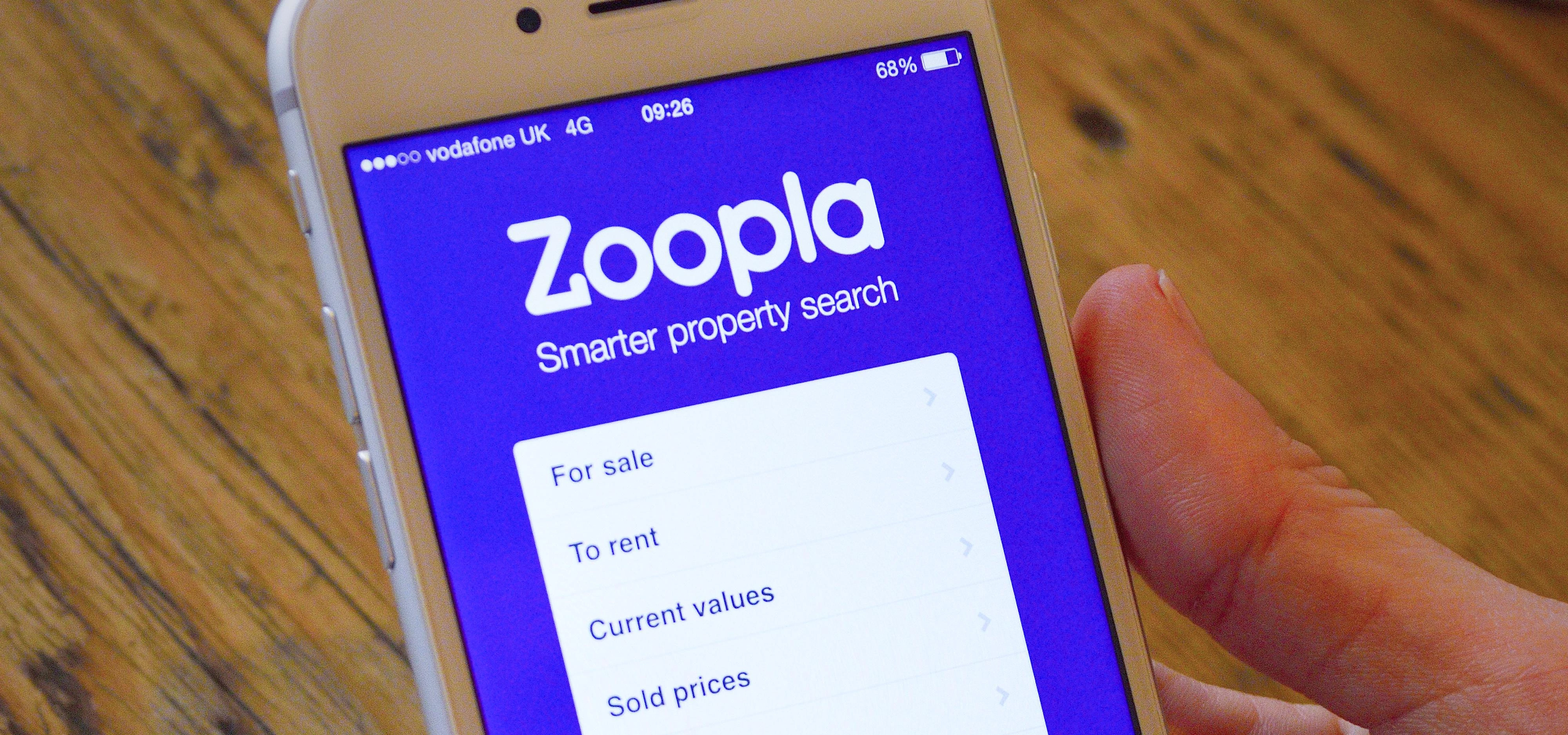 Zoopla App on a white iPhone 6