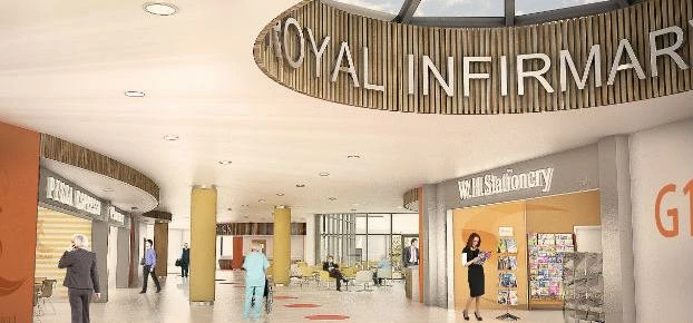 The entrance interior space of the proposed new hospital wing