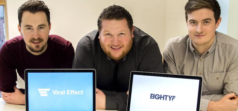 Viral Effect MD James Pennington (centre) celebrates the firm’s investment in Eighty8 Design with di