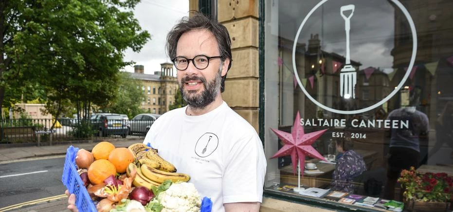 Duncan Milwain outside the Real Junk Food Cafe in Saltaire. 