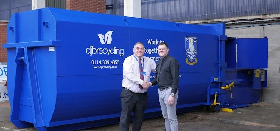 Sheffield Wednesday's Richard Stanford, left, with DJB Recycling's Richard Webster.