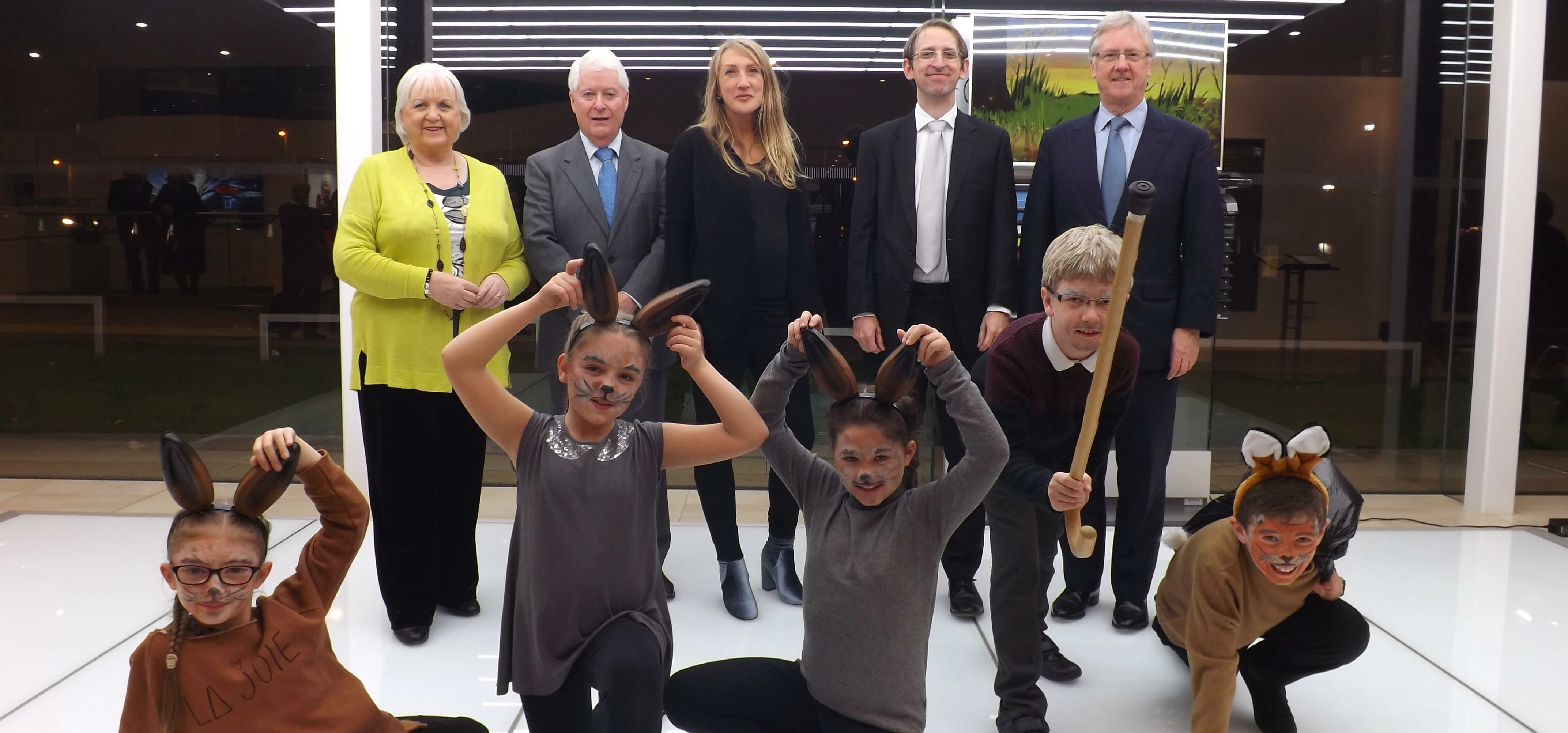 Performers from Barlows Primary School. Back row left to right: Janet Taylor, Kenneth Baird, Dr Vict