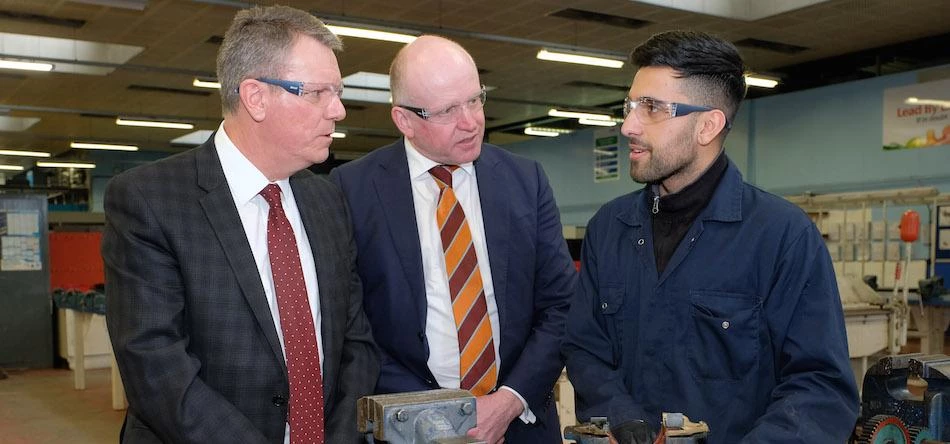 L to R: TTE Managing Director, Steve Grant and Andrew Battarbee from BEIS meet apprentice Arslaan Ma