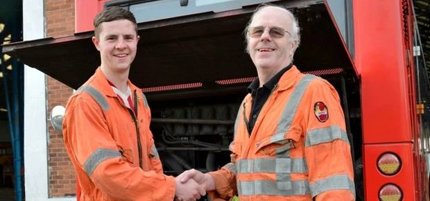 Kenny Kelly takes over as apprentice fitter from Gordon Scott, who retires after 38 years
