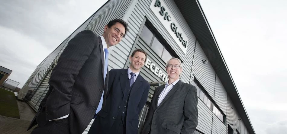 UNW’s Michael Morris (left) and Neville Bearpark (right) with PSI Global’s Daniel Hunter (centre).