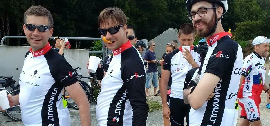 Rene Kovac, Chris Dyer and Martin Gibbons from CommVault in the Oriium clothing during the cycle rid