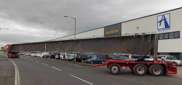 One of the 40m beams leaves the Allerton Steel factory