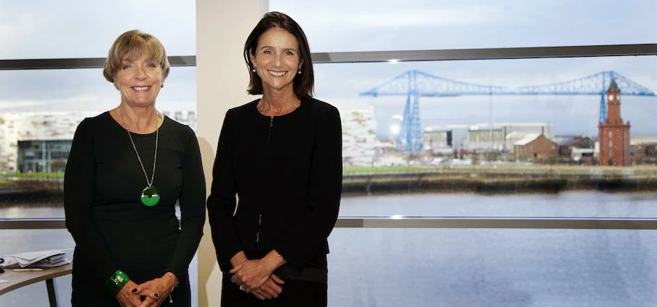 Alison Thain (left) and Carolyn Fairbairn (right) at Thirteen Group’s offices at Hudson Quay – copyr