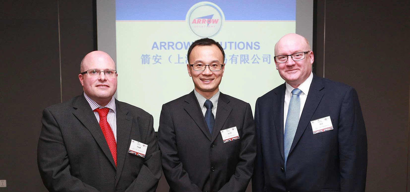 Chinese Connection: (l-r) Jonathan Lane, Boyang Zhou and Tony Brealey (all Arrow Solutions) 