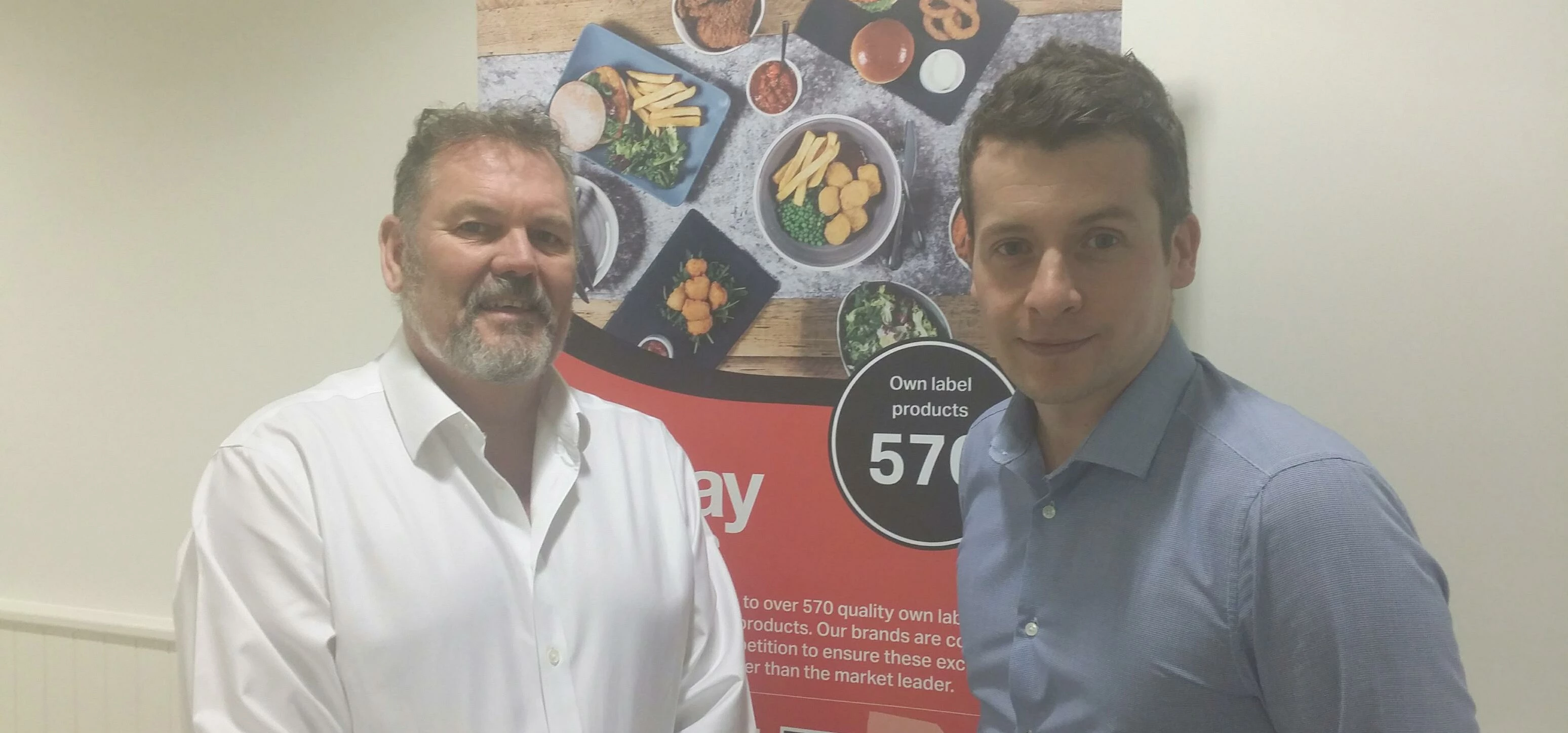 Fairway Foodservice chief executive Chris Binge with Garreth Wilson, managing director of Miller Foo