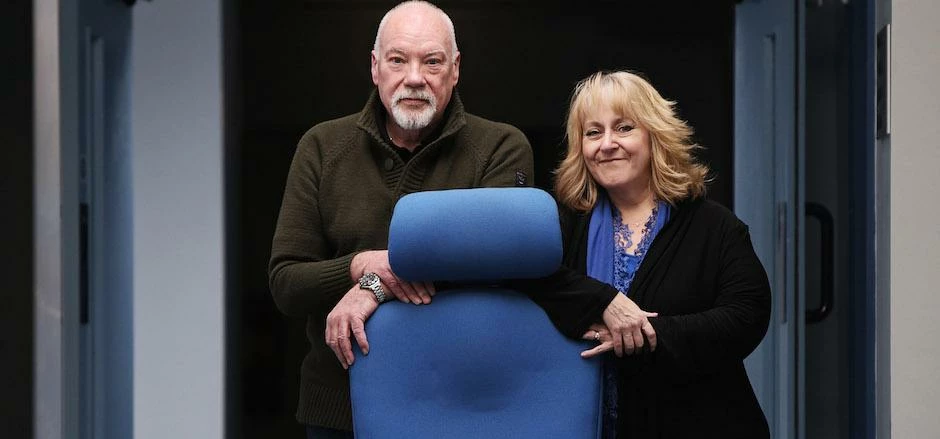 Peter and Kim Holdstock with one of their chairs