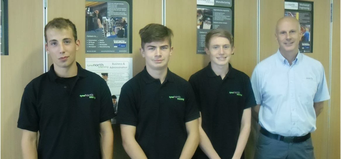 Apprentices: Joseph Smiles, Thomas Young, Aaron Farrar and TNT Training Officer John Hopper