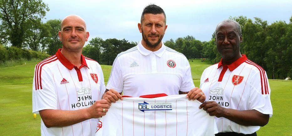  DBL Logistics managing director David Clarkson, Sheffield United head of commercial Paul Reeves, an