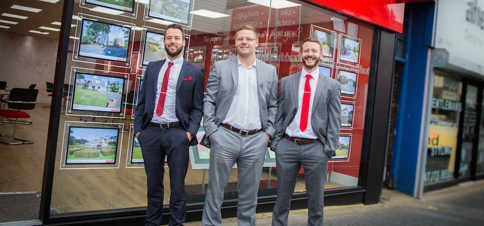 L-R: Ben Adams, Andrew Smith and Dan Hewitt of Andrew's Estates outside the firm's new Heswall branc