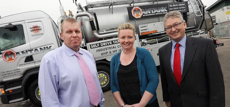 (From left) Richard Valks of Mantank Environmental Services, Sarah Thorpe of UK Steel Enterprise and