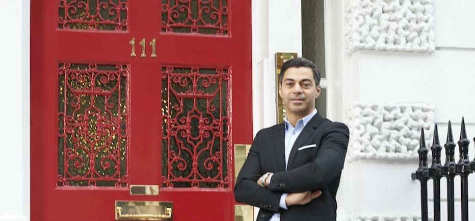 Dr Yannis Alexandrides owner of 111SKIN outside his Harley Street clinic.