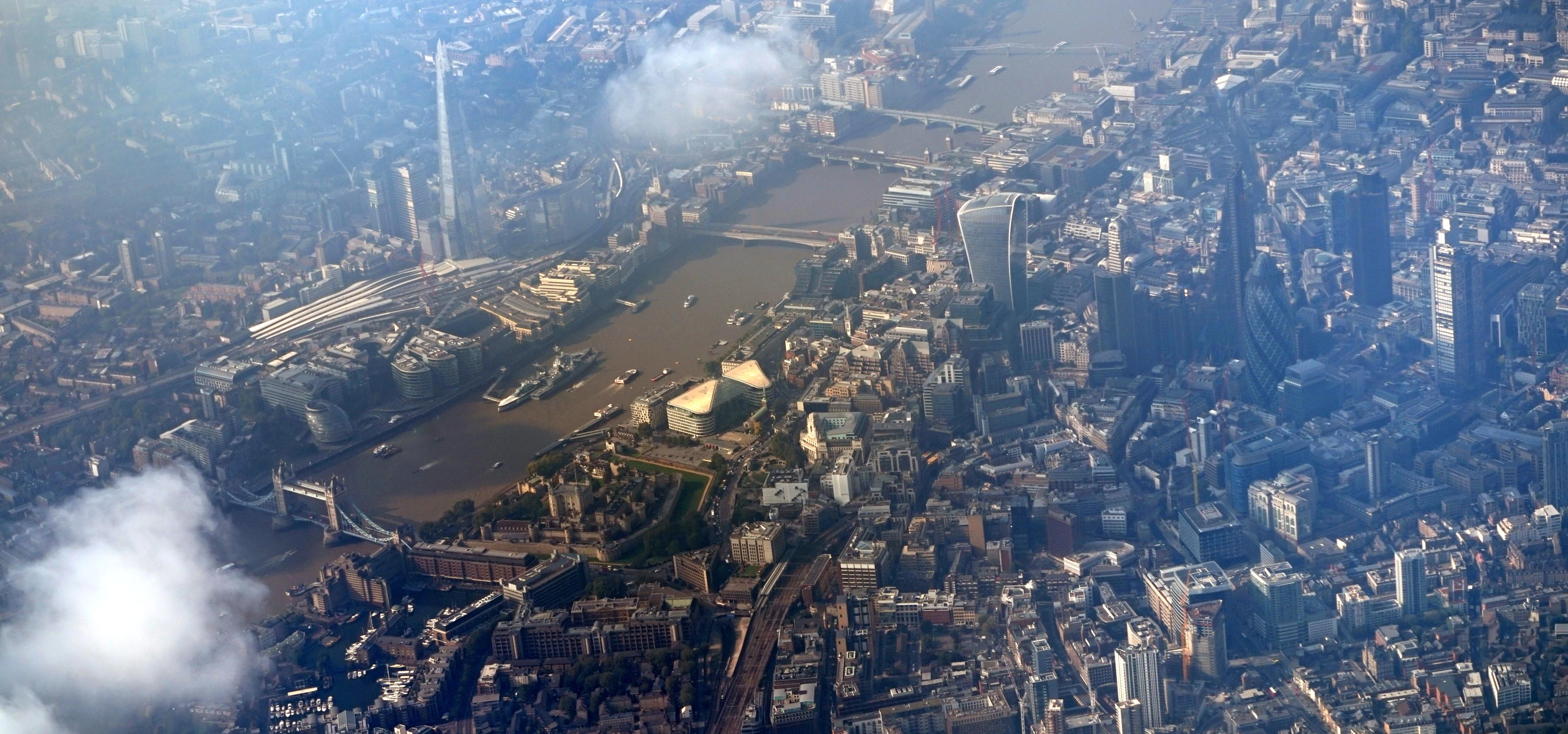 London from above - City, Shard, Tower Bridge