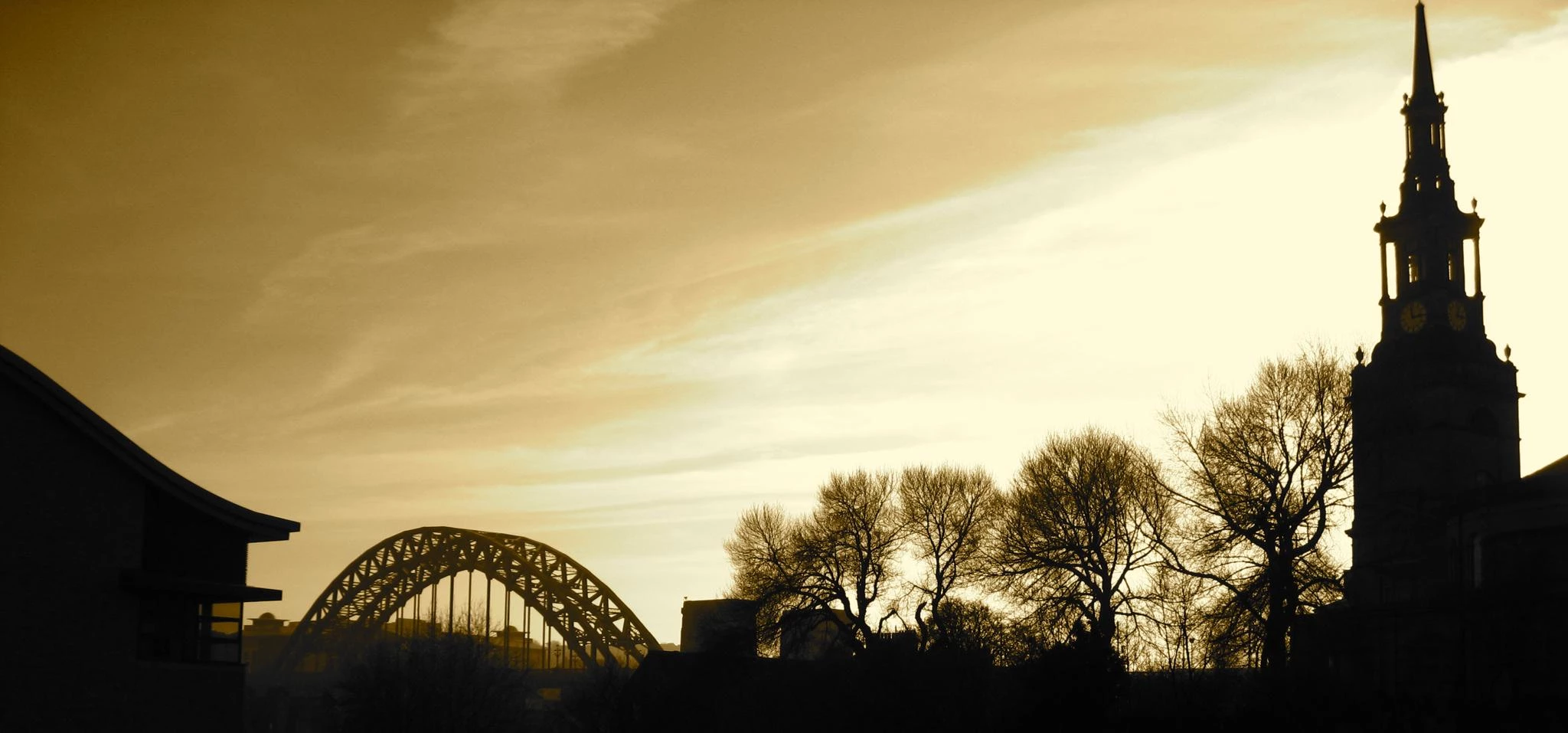 Tyne Bridge from Sandgate Silhouette Sepia - Newcastle Gateshead Quayside