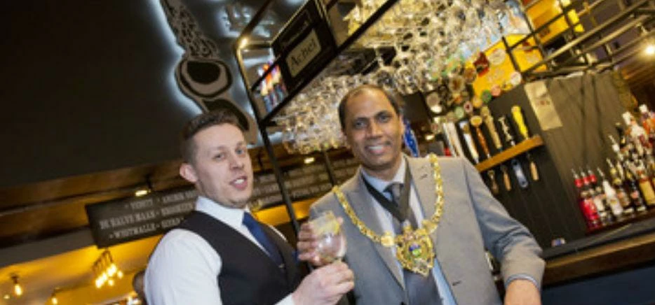 Grant Dexter, New Openings Manager at Camerons Brewery, with the Lord Mayor of Sheffield, Councillor