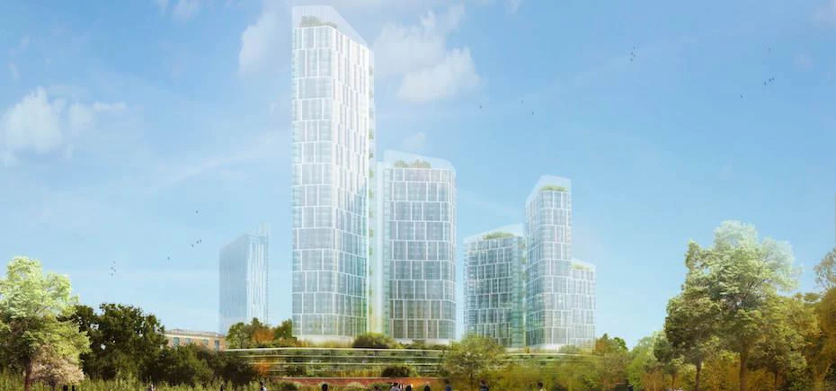 An artist’s impression of the six-tower Manchester scheme announced in July. Image curtesy of Child 