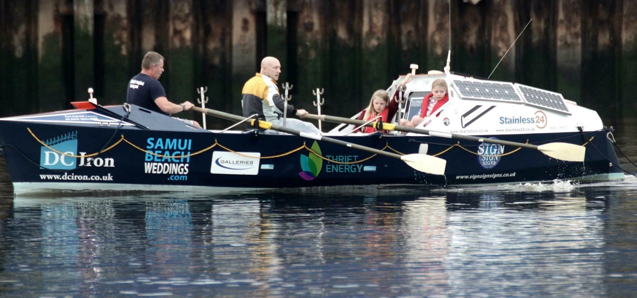 Sean McGuigan and Andy Warner training on the boat that will take them across the Atlantic.