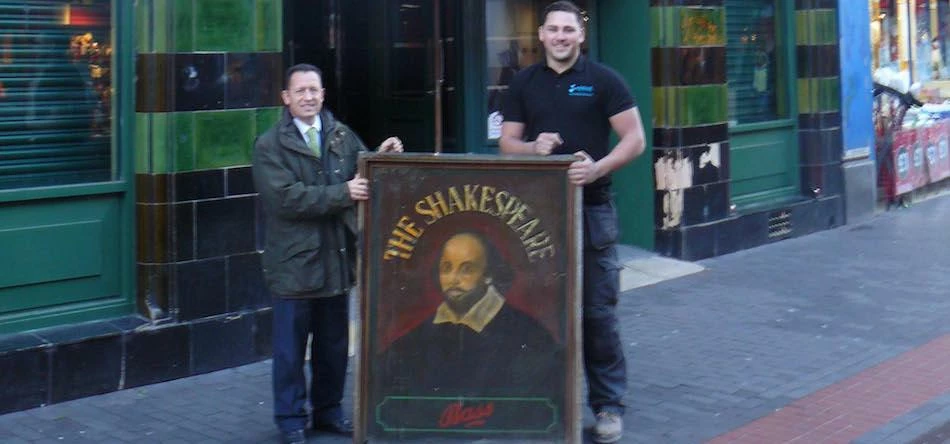 Richard Wilson of Dodds Brown with Sam Tolley from Wells Solutions outside the Shakespeare Pub, Lint